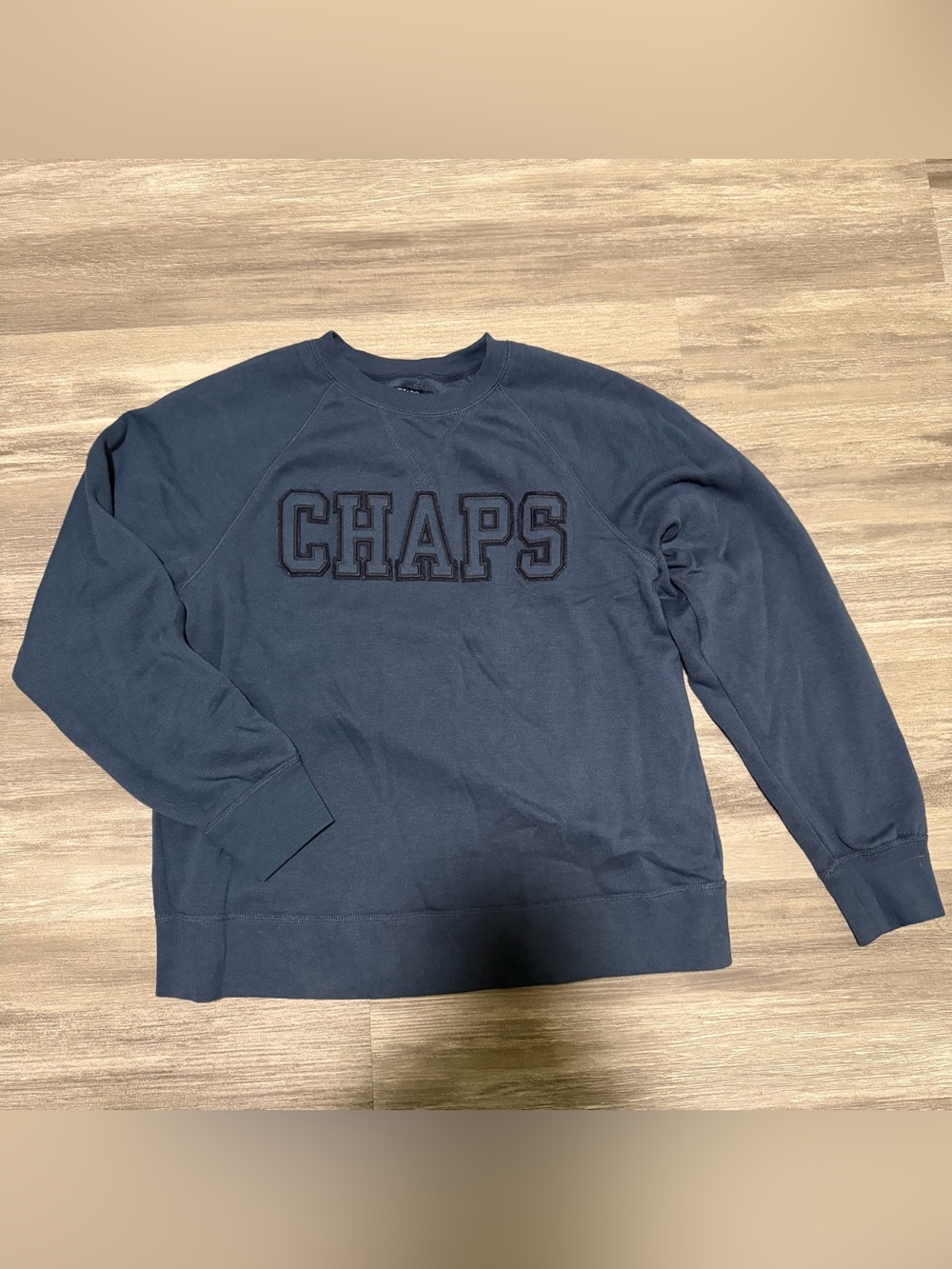 CHAPS Vintage Navy Blue Tonal Logo Crewneck Sweatshirt Small Cozy Fall Y2K
